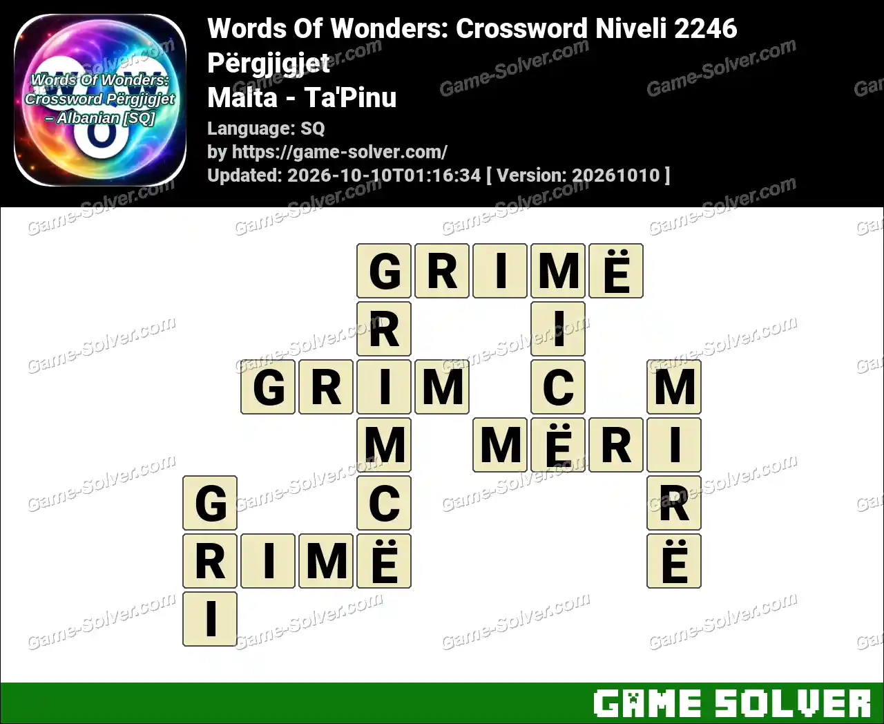 Words Of Wonders: Crossword Niveli 2246 Përgjigjet – Malta – Ta’Pinu